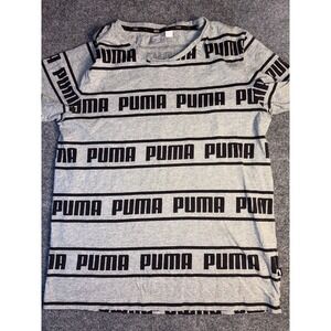 PUMA T Shirt Boy M Gay Heather Spell Out Logo‎ Short Sleeve Crew Neck Pullover